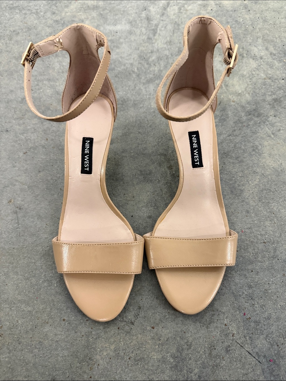 Nine West Beige Ankle-Strap Open-Toe Heels
